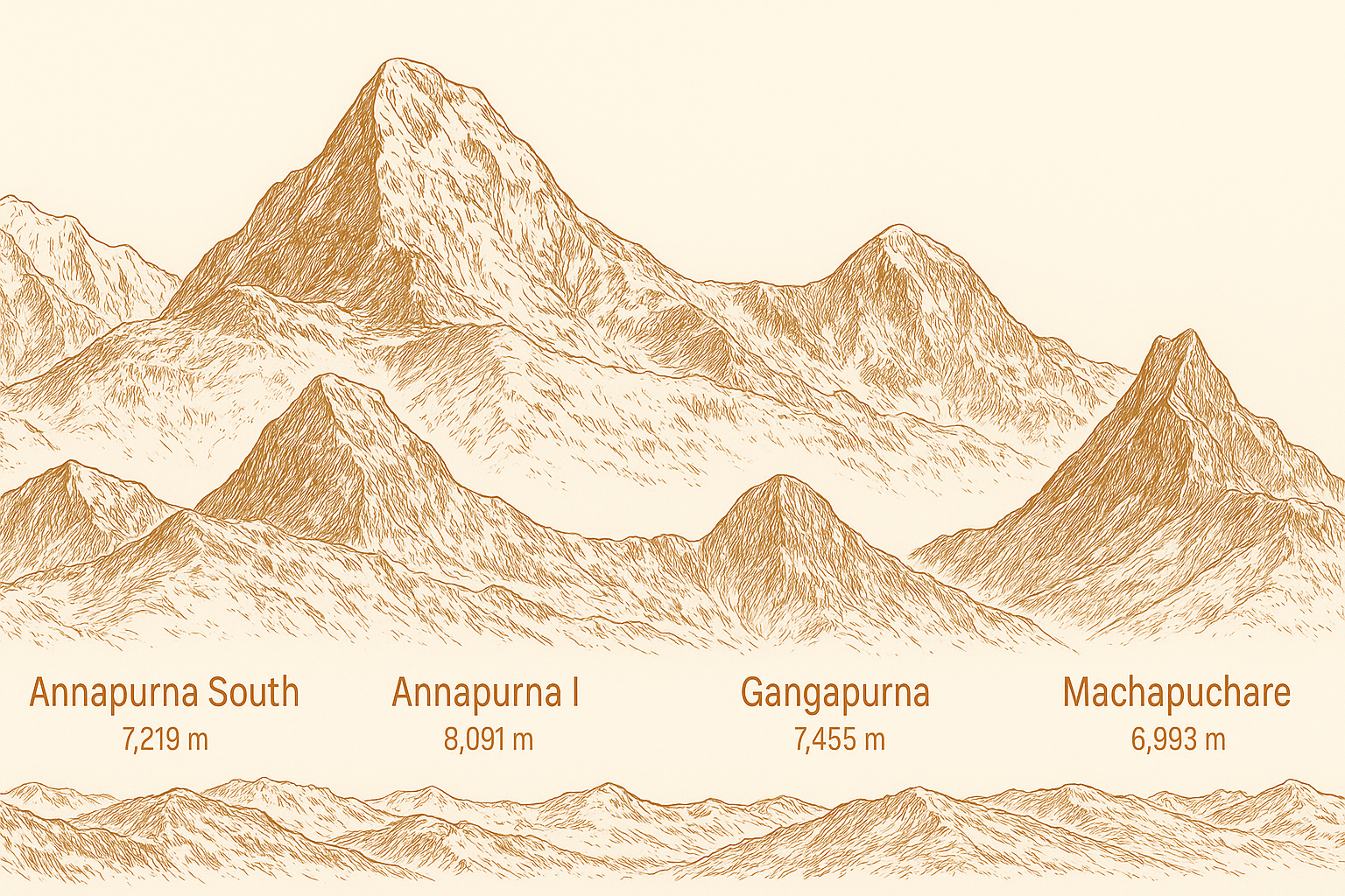 Annapurna Range Sketch – Annapurna I, South, Gangapurna, Machapuchare