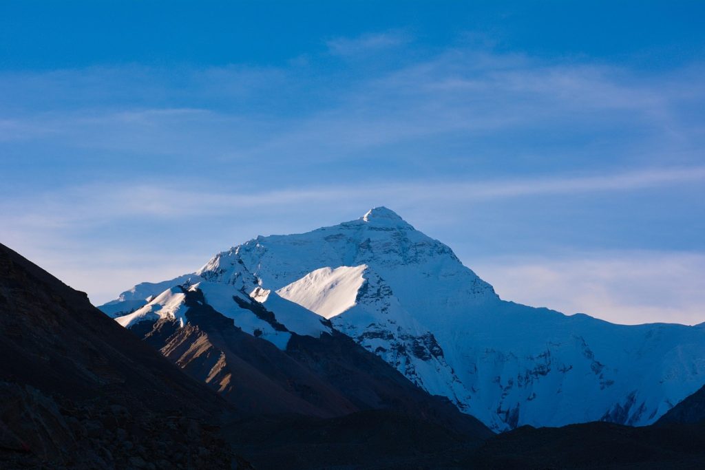 Scenic view of Mt. Everest on a clear day, captured during the Everest Base Camp luxury trek with glamping.